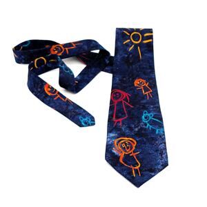 Vintage Save the Children Tie Silk 90s Whimsical Colorful Artwork Made in USA